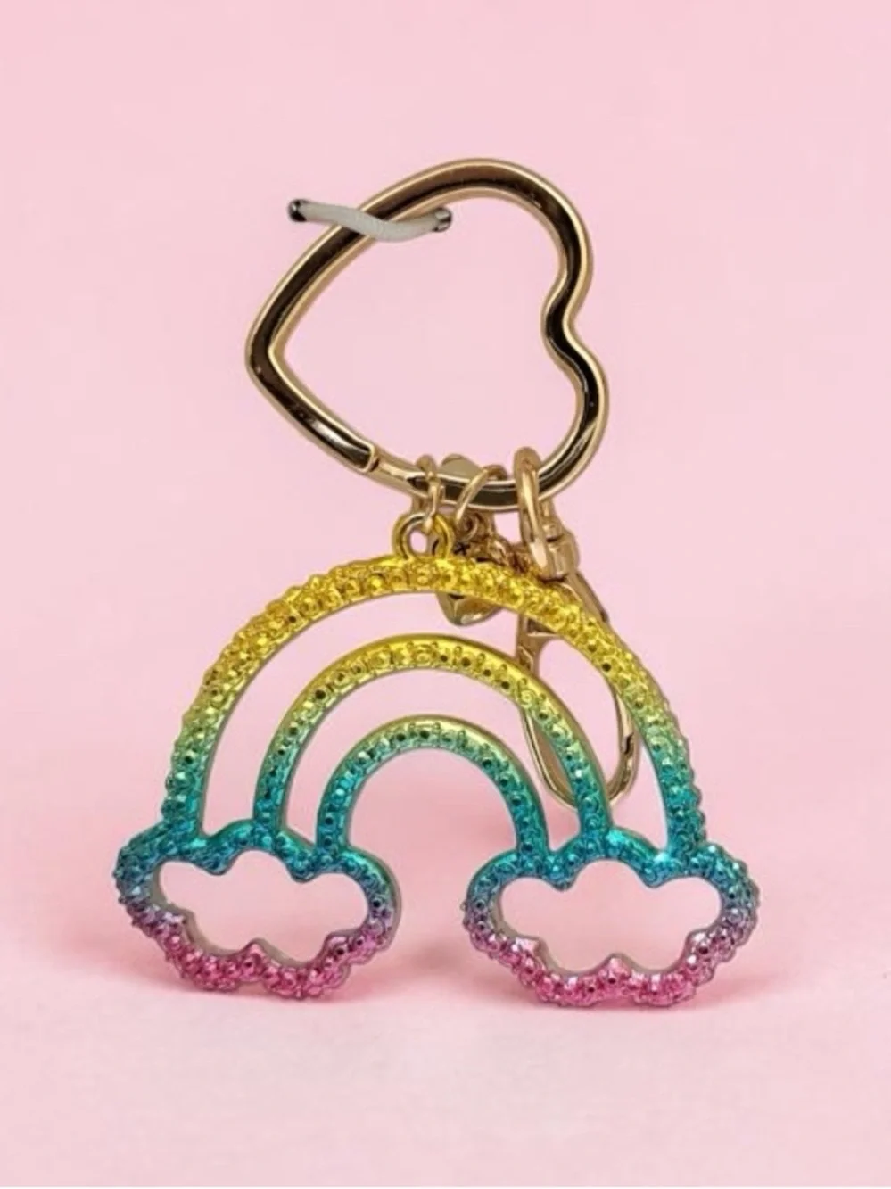 Betsey Johnson rainbow heart ombré keychain bag charm NEW IN BOX